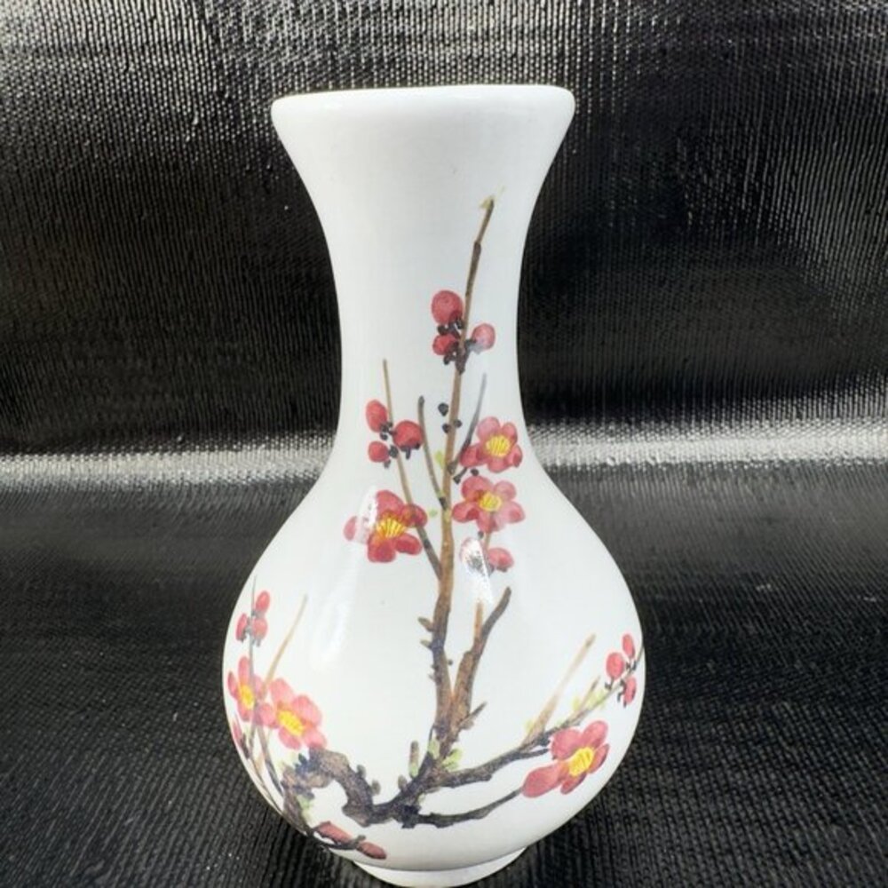 Vintage 1980s Pottery Vase Cherry Blossom Pattern Marked Heavy‎ Stoneware Vase